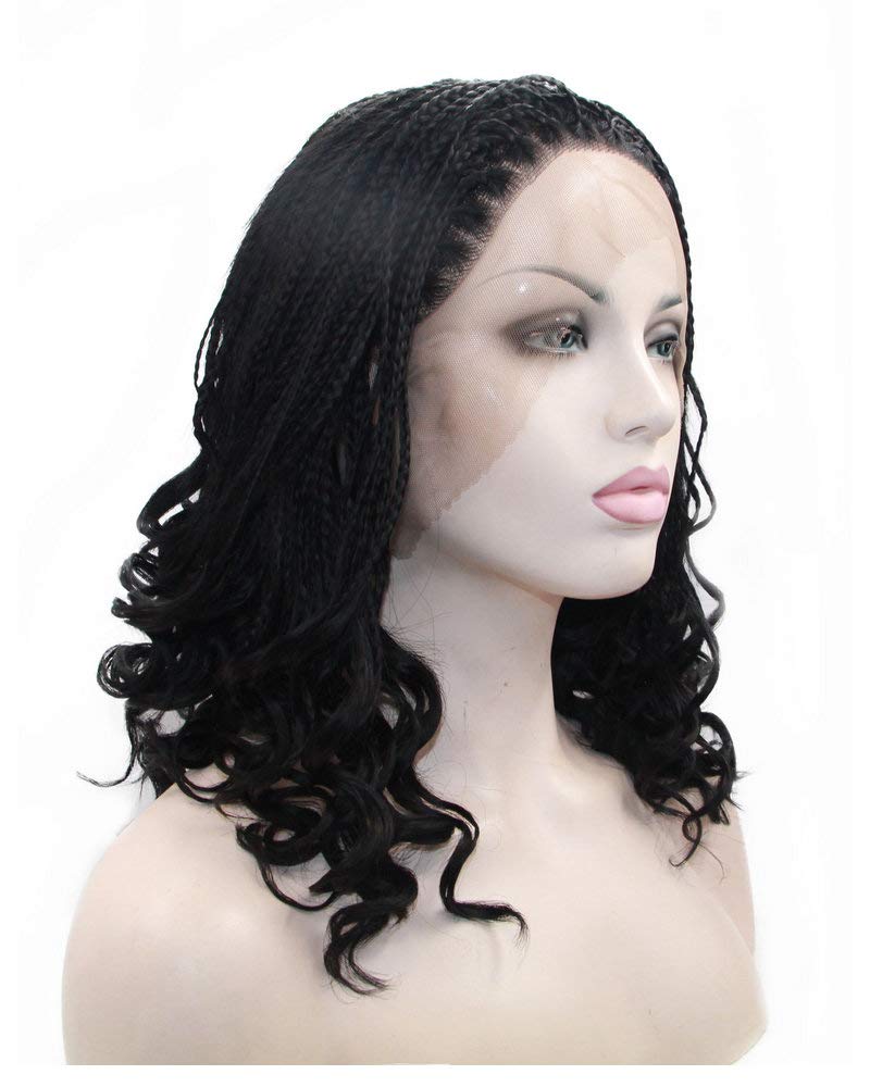 Flawless Handmade Box Braided Wigs With Bouncy Curly Synthetic Hair Natural Black Afro America Drag Queen Black Lace Front Wigs for Women Cosplay