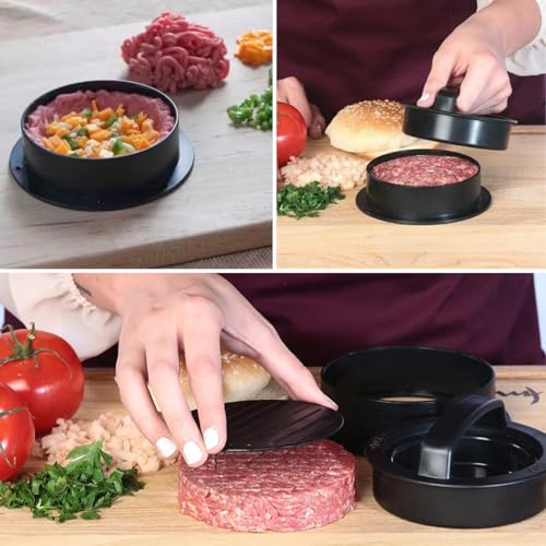 Forma De Hambúrguer 3 em 1 Modelador De Hamburguer 12,3cm x 10,5cm Base Removível Facil De Usar e Limpar hamburguer Artesanal Caseiro Churrasco