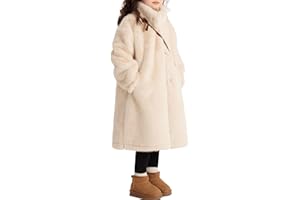 LAVIQK Girls Winter Faux Fur Dress Coat Pea Coat Warm Overcoat Fleece Jacket Casual Trendy Outerwear