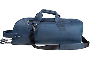 MG LEATHER WORK Leather Trumpet Gig Bag. Padded, Lightweight & Water-Resistant, w. Shoulder Strap & Handle. Durable Protection w. Accessory Pocket. Instrument Case Storage & Travel (Trumpet, Blue)