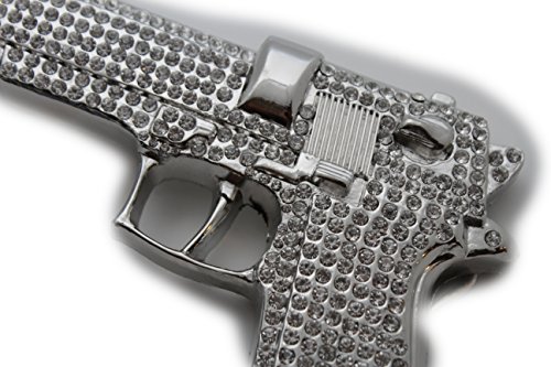 TFJ Men Hip Hop Fashion Belt Buckle Gun Pistol Handgun Iced Out Silver Color