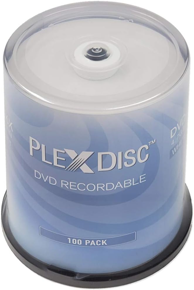 PlexDisc DVD-R 4.7GB 16X White Inkjet Printable Surface, Hub Printable - 100pk Cake Box