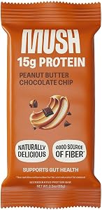 MUSH Protein Bar - Peanut Butter Chocolate Chip - 15g Protein, Good Source of Fiber, Gluten Free, No Refined Sugar, Sustained