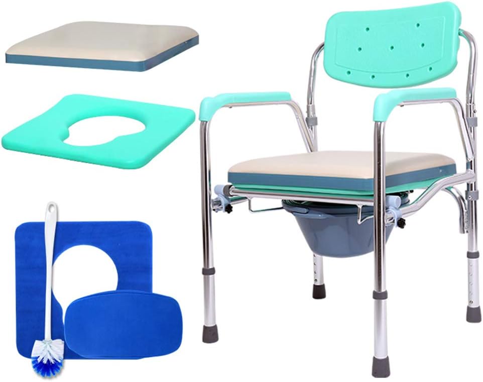 DR.MJ Toilet Chair Commode Seat with Padded Cushion Widen Adjustable Height Portable Bedside