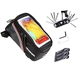 Bike Repair Bag Set, WOTOW Bicycle Frame Pannier Cell Phone Bag Cycling Front Top Tube 5.7 inch Mobile Phone Touch Screen Holder with Multi Function Tool Kit Hex Key Wrench Tire Pry Bars