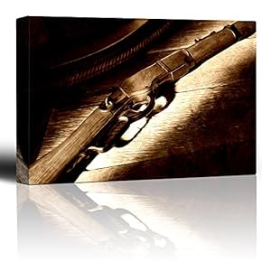 Rifle on Wooden Table - Country and Western - Firearm - Painted Wood Look Monochrome - Rustic Feeling Art - Canvas Art Home Art - 12x18 inches