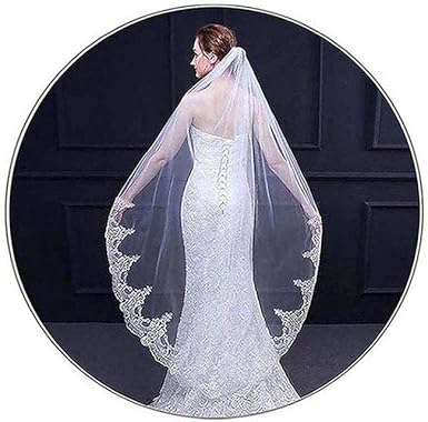 Yalice Women S Lace Appliqued Bride Wedding Veil 1 Tier Long Knee