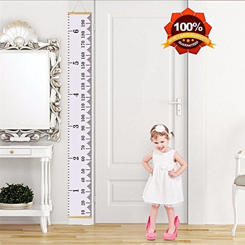 MAZU Height Growth Chart for Kids - Canvas Removable Height Growth Ruler with Wood Frame -Wall Hanging for Measurement, Room Decoration, Wall Decor - 79" x 7.9", A4 White