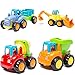 LIDODO Happy engineering team Cartoon Friction Powered Push & Play Vehicles for Toddlers - Dump Truck, Cement Mixer, Bulldozer, Tractor kids car toys