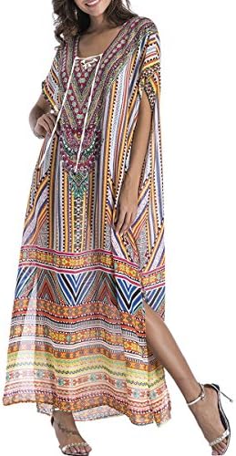 RBwinner Women's Soft African Print Beach Cover up Ethnic Dashiki Print Kaftan Bathing Suit Maxi Dress