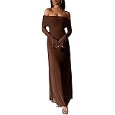 yontuxa Women Off Shoulder Bodycon Maxi Dress Long Sleeve Mesh Ruched Party Formal Wedding Guest Dresses