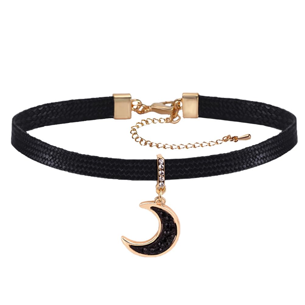 Happyyami Gothic Choker Necklace for Women with Moon Pendant Short Stylish Female Neck Chain for Party and Daily Wear Skin-Friendly Material