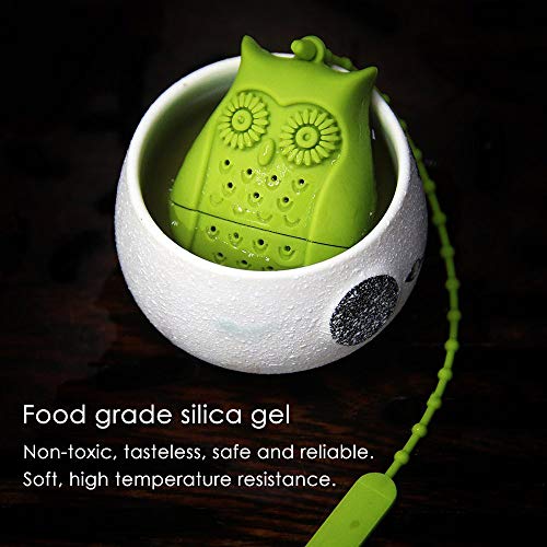 REAMTOP 6PCS Owl Design Silicone Tea Infuser, Reusable Cute Safe Loose Leaf Tea Bags Strainer Filter