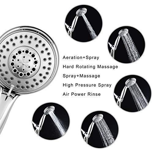 AHODGREAT Rain Shower Head High Pressure 5 Spray Handheld Showerhead for Bathroom, Chrome Finish