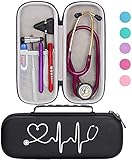 BOVKE Travel Carrying Case for 3M Littmann Classic III Stethoscope - Extra Room for Taylor Percussion Reflex Hammer and Reusable LED Penlight, Black