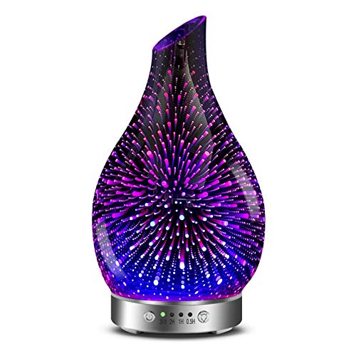 MAXWINER Diffusor für ätherische Öle, Ultraschall, 3D-Glas, Aromatherapie-Diffusor, automatische Abschaltung, Timer-Einstellung, 7 Farben, LED-Lichter