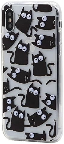 iPhone X iPhone 10 Case Cover CKCY Cute Googly Moving Eyes Transparent Hybrid Hard Plastic Back Plate and Soft TPU Gel Bumper [Shock Absorption] Slim Fit for Apple iPhone X (2017) (Cat)
