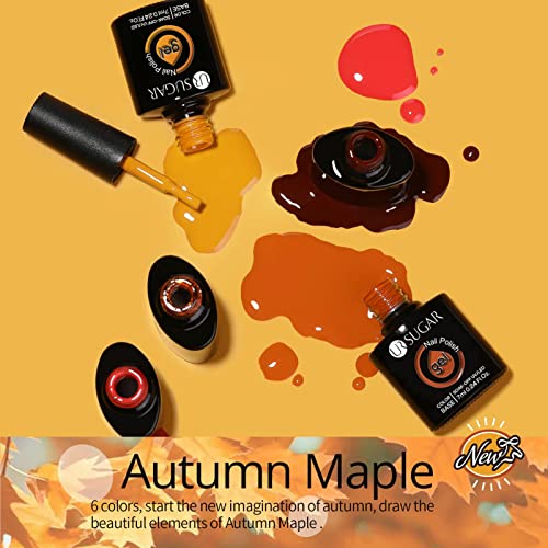UR SUGAR Fall Winter Gel Nail Polish Set, 6 Colors Maple Pumpkin Burnt Orange Yellow Red Glitter Gel Polish Kit Autumn Halloween Thanksgiving Day Gifts Soak Off Gel Polish Nail Art Manicure Kits - Image 6