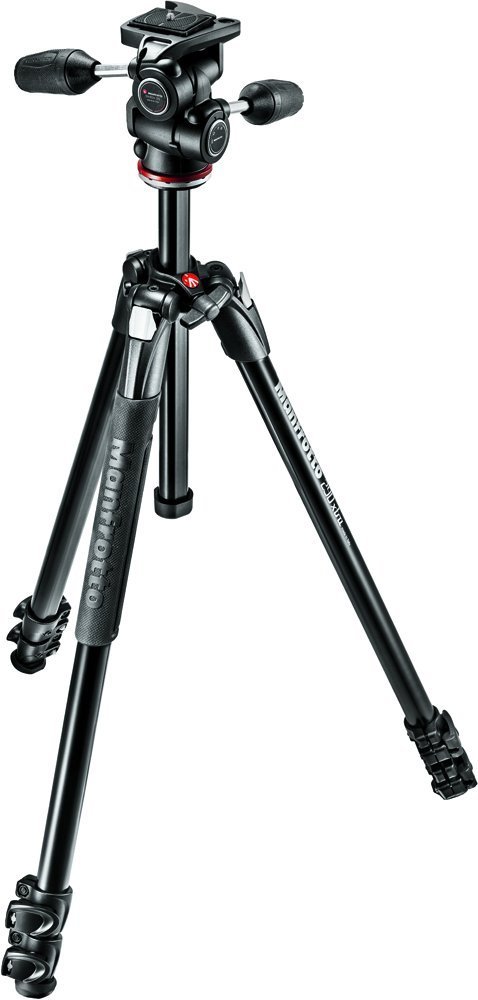 Manfrotto 290 Xtra Aluminum 3-Section Tripod Kit with 3-Way Head (MK290XTA3-3WUS) (Renewed)