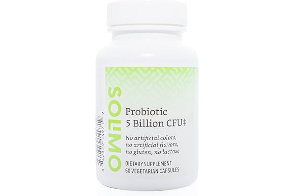 Amazon Brand - Solimo Probiotic 5 Billion CFU, 8 strains with 60 mg Prebiotic Blend, 60 Capsules, 2 Month Supply, Vegetarian,