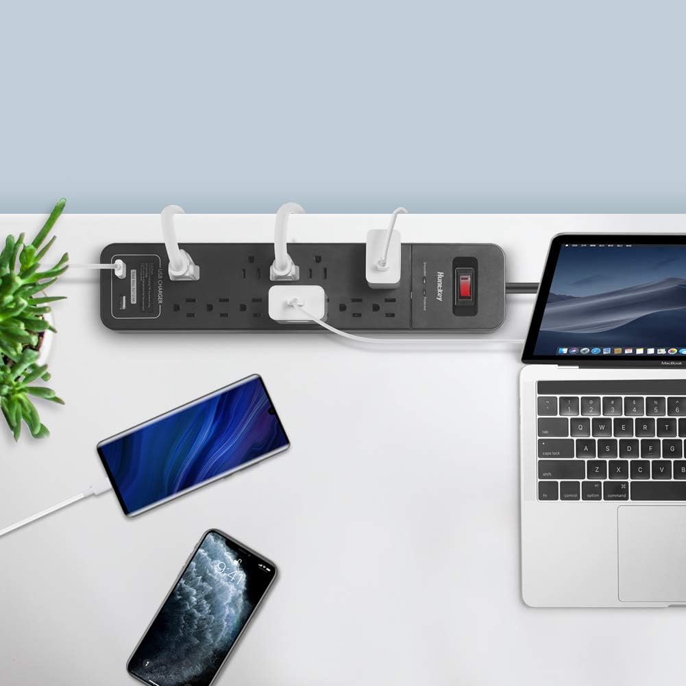 Power Strip Surge Protector, Huntkey 12 Overload Protection Outlet and 2-USB Port, 6-Foot Heavy Duty Extension Cord for Home Office Hotel (2390 Joule): Home Audio & Theater