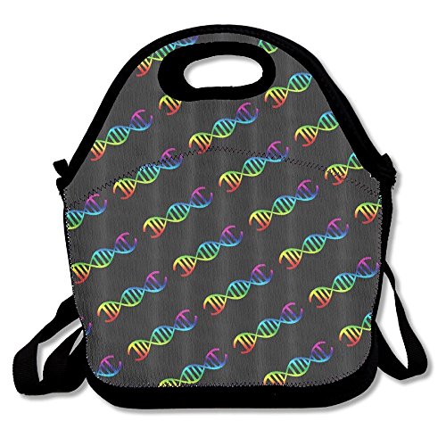 Rainbow DNA Ribbons Neoprene Lunch Bag Insulated Lunch Box Tote for Women Men Adult Kids Teens Boys Teenage Girls Toddlers