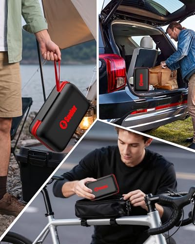 Car Battery Booster Jump Starter, 6000A Jump Starter with Air Compressor, Booster Pack with 160PSI Portable Tire Inflator (All Gas/14.0L Diesel), LED Light, EVA Case