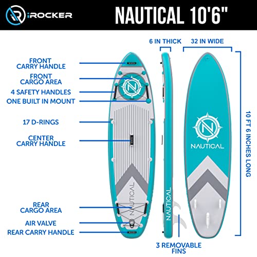 iROCKER Nautical Inflatable Stand Up Paddle Board, Superb
