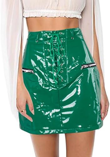 Konghai Women Fashion Leather High Waist Bandage Skirt Faux Leather Slim Mini Skirt
