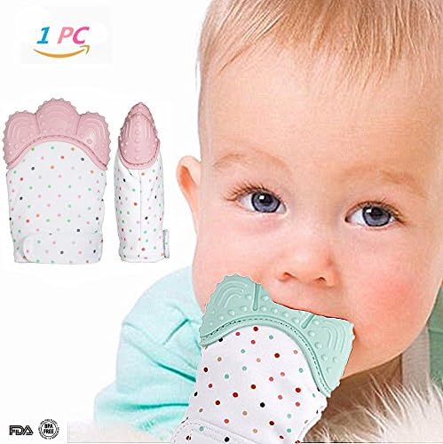 Baby Teething Mitten for Babies Infants Toddlers between 4 ~ 12 Months, BPA Free Food Grade Soothing Gum Relief Teething Gloves, Protect Babies from Hand-chewing, and Saliva (1 PCS) (Pink)