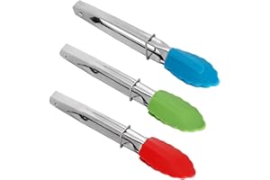 Fuyamp 3pcs BBQ Tongs Kitchen Cooking Tongs, 7-inch Mini Silicone Tongs Serving Tongs Kitchen Tongs Non Stick for Grilling Co