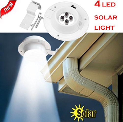image for JPOQW(TM) Solar Gutter Lights, 4 LED Solar Powered Lights for Outdoor/