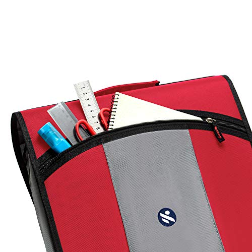 3-Inch Zipper Binder, 3 Round Rings Binder with Expanding File and Shoulder Strap, Red - Thumbnail 6