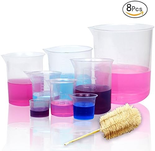 APLANET Set of 8 Transparent Plastic Beakers - 15ml/25ml/50ml/100ml/250ml/300ml/500ml/1000ml