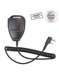 Micrófono de altavoz de mano Baofeng para radio FRS de 2 vías, micrófono de hombro remoto, compatible con Walkie Talkie de largo alcance, cable reforzado, reducción de ruido, clip de resorte, edición Mirkit USA