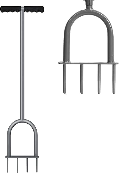 Walensee Lawn Spike Aerator T-Handle Four 3.5-in Spikes 35.5in Grey
