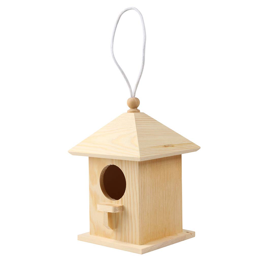 KCPer Wooden Birdhouse Creative Wooden Hanging Bird House for Small Bird DIY