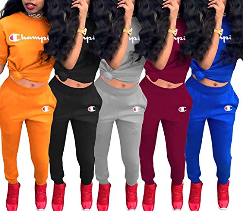 Womens 2 Piece Outfits Letter Print Short Sleeve Crop Top and Skinny Leggings Pants Sweatsuit Tracksuit Set