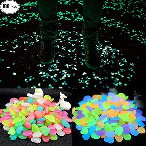 WUZJ 100pcs Colorful Glowing Garden Pebbles Decorative Luminous Stone Glow in the Dark for Walkways Decor Plants Pot Fish Tank Aquarium etc