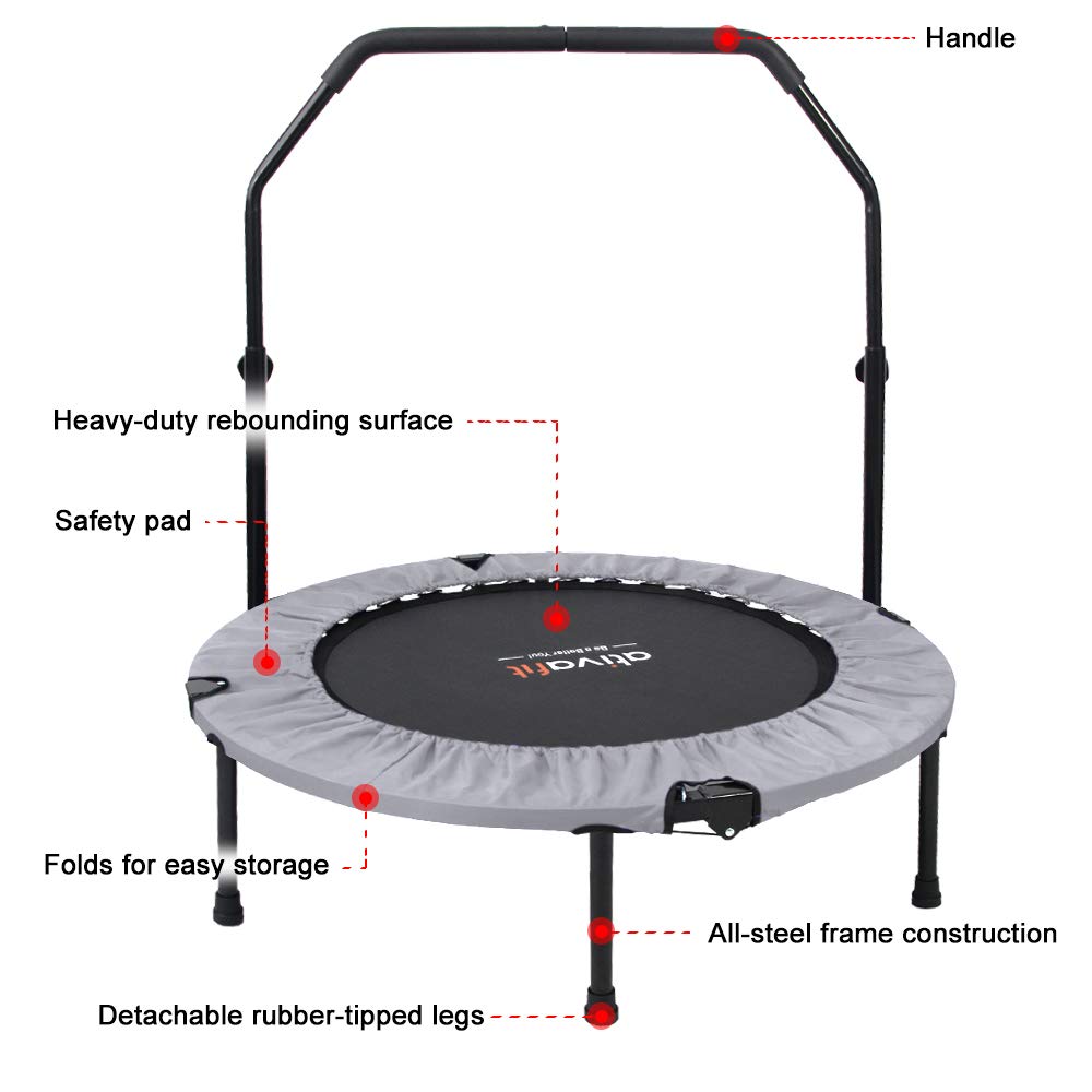 ATIVAFIT 40" Foldable Trampoline Mini Exercise Rebounder with Adjustable Foam Handle Great for Body Fitness Training Indoor/Garden/Workout