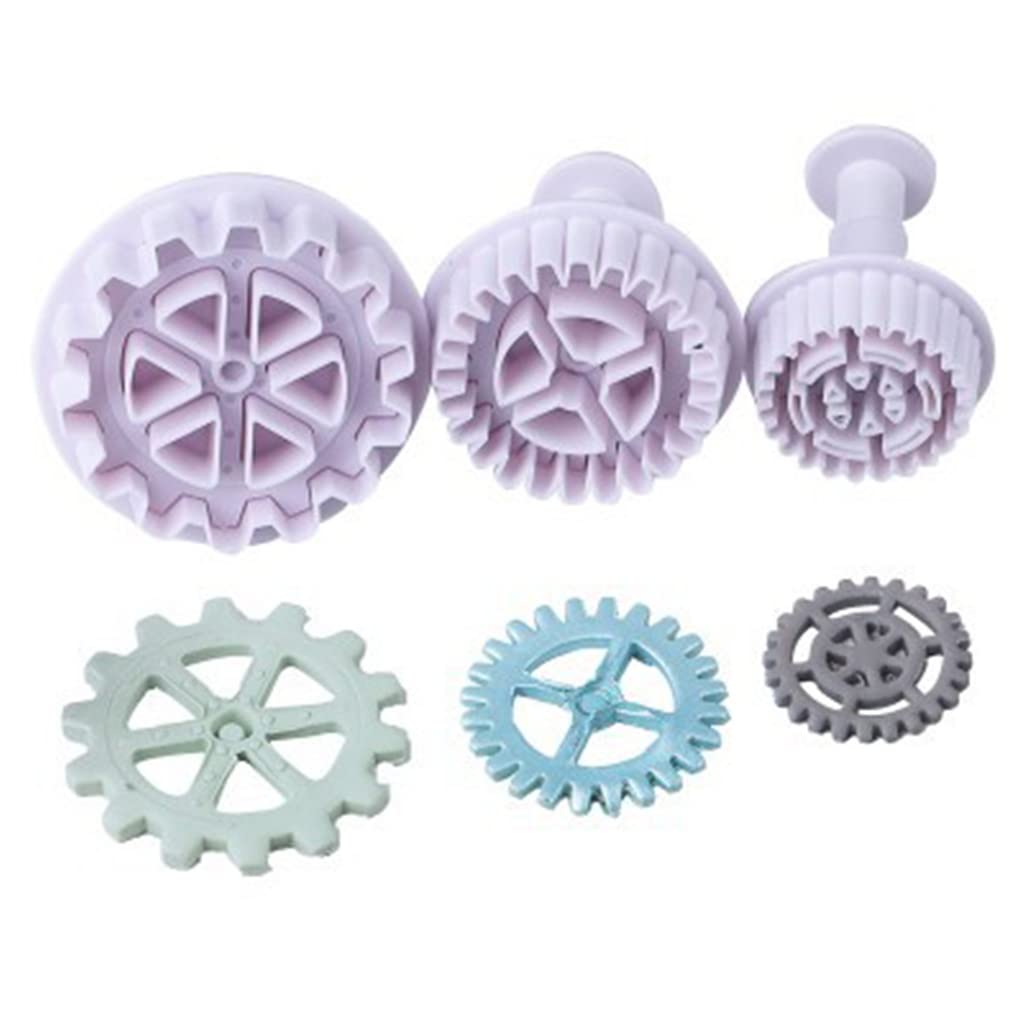 HANBOLI Cookie Cutters, Plastic Gear Cookie Cutters Steampunk Fondant Molds Cogs Mold Fondant Cake Molds Plunger Stampers for Cupcake Decoration