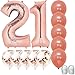 Jumbo 40 inch Mylar Foil Rose Gold Balloon Number 21, with 5 Confetti Balloons and 5 Rosegold Latex Balloons and Bonus String for Happy Birthday Party Supplies||