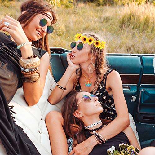 Sunshane Hippie Costume Accessory Set Includes 1 Pair of Hippie Sunglasses, 1 Piece Rainbow Peace Sign Necklace and 1 Piece Flower Crown Headband