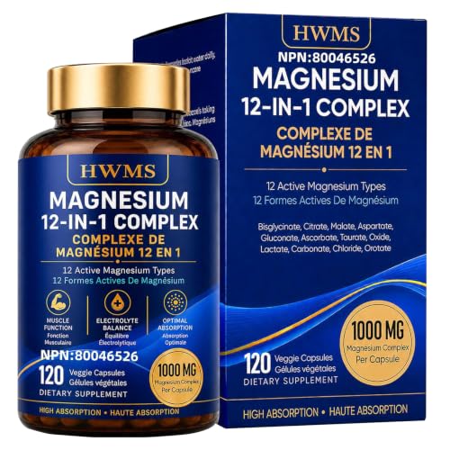 Magnesium Complex 1000mg 12 in 1 Magnesium Supplement with Glycinate Citrate Malate Oxide Taurate Aspartate Orotate Magnesium Relaxation,Muscle, Vegan 120 Capsules