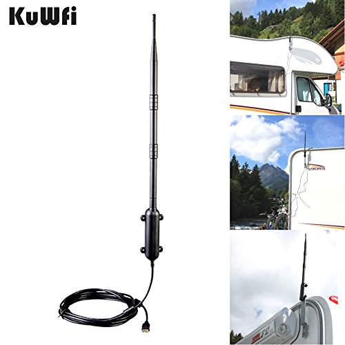 KuWFi Blueway Max Distance Outdoor High Power Rocket Wireless USB adapter with 5M USB cable for Direct Mounting Waterproof High Gain 13dBi Dipole Antenna Improving 3X Signal Reception and Speed