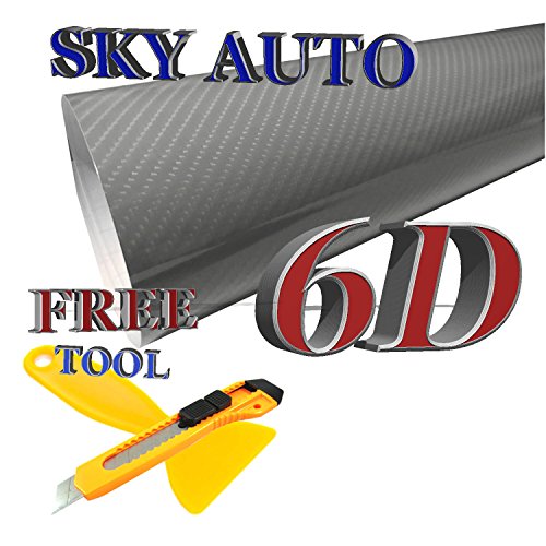 New 6D Black Shinny GLOSSY Carbon Fiber Vinyl Wrap Sheet With Air Release (1ft X 5ft, Silver)