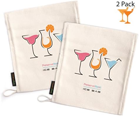 PreserveNext Professional Grade (8.0" x 12.5") Reusable Lewis Canvas Ice Bag / Ice Crusher - Contemporary Style - Cocktails Print - Small (2 Pack)