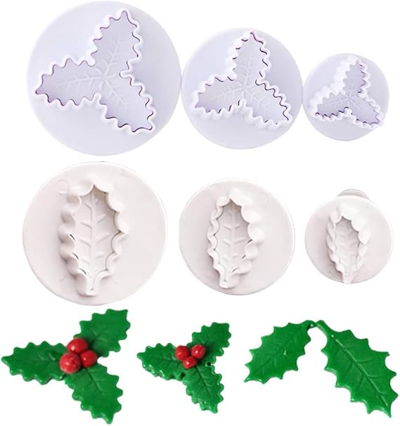 6Pcs/Set Christmas Holly Leaf Plunger Cutter, Holly Leaves