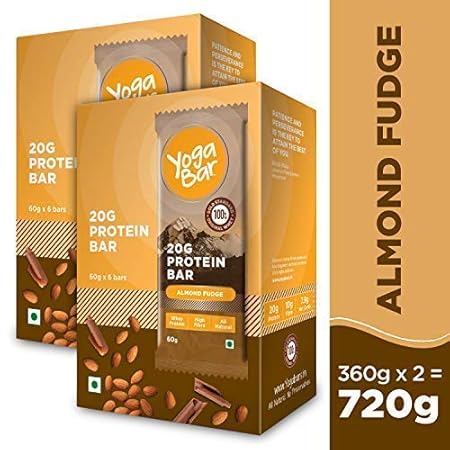 Yogabar 20 gram Protein Bar Almond Fudge - 6 x 60 g (Pack of 2)
