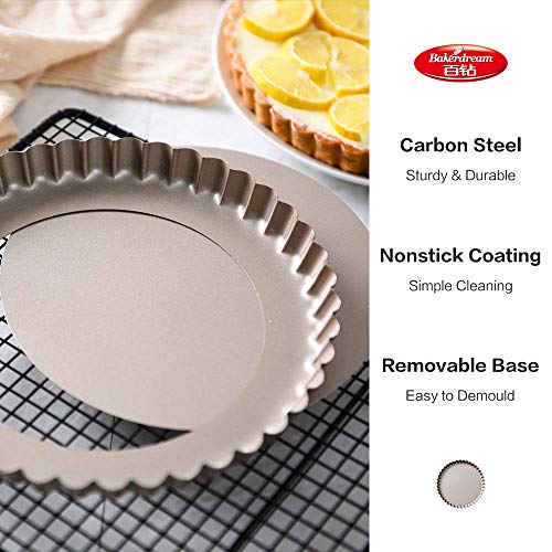 image for Bakerdream Round Non-stick Tart Pan Quiche Pan with Removable Bottom F